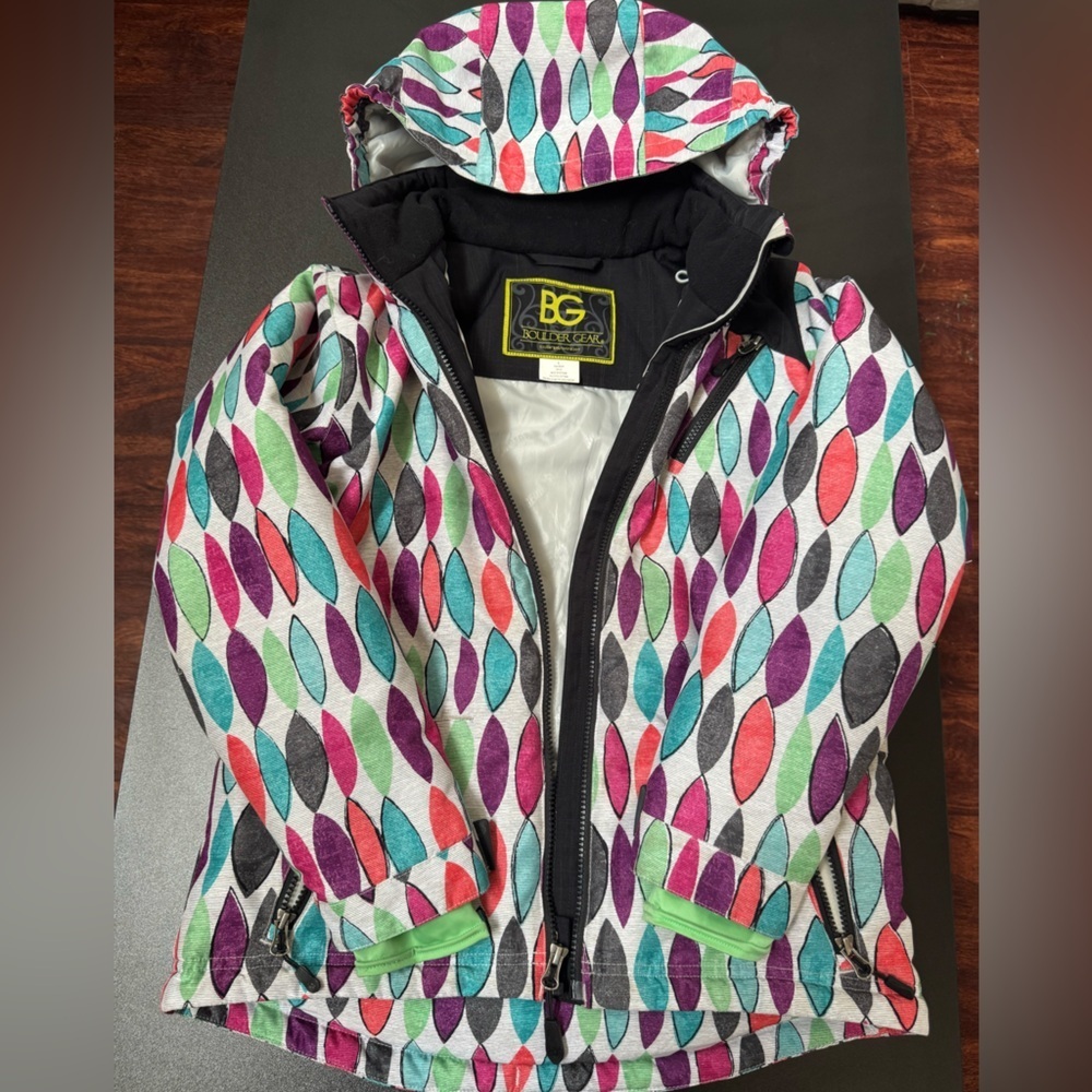 BG Girls' Multicolor Patterned Hooded ski / snowboard Jacket - Picture 1 of 5